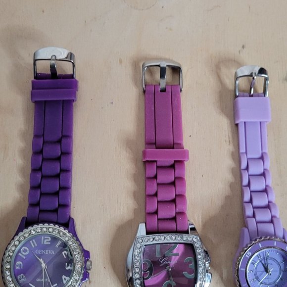 Geneva Watch Lot of 3 Purple Silicone Bands Untested No Batteries For Parts Asst - Picture 2 of 10